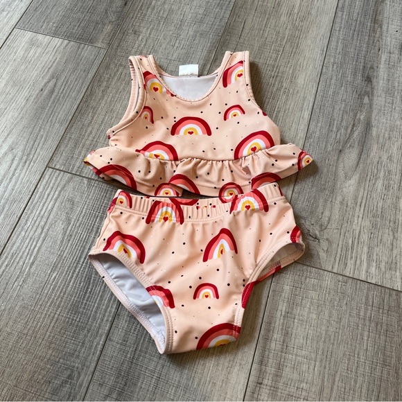 Younger Tree Toddler Baby Girls 2PCS Swimsuit - Summer Sleeveless Rainbow 6-12M - Picture 3 of 10